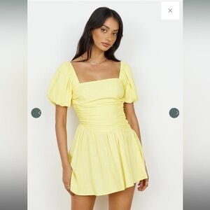 NWT Fortunate One “Time Again” mini puff sleeve yellow dress size 10